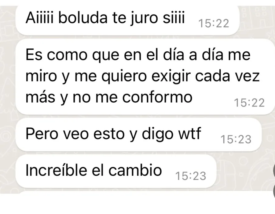 Captura de WhatsApp con el mensaje de una alumna