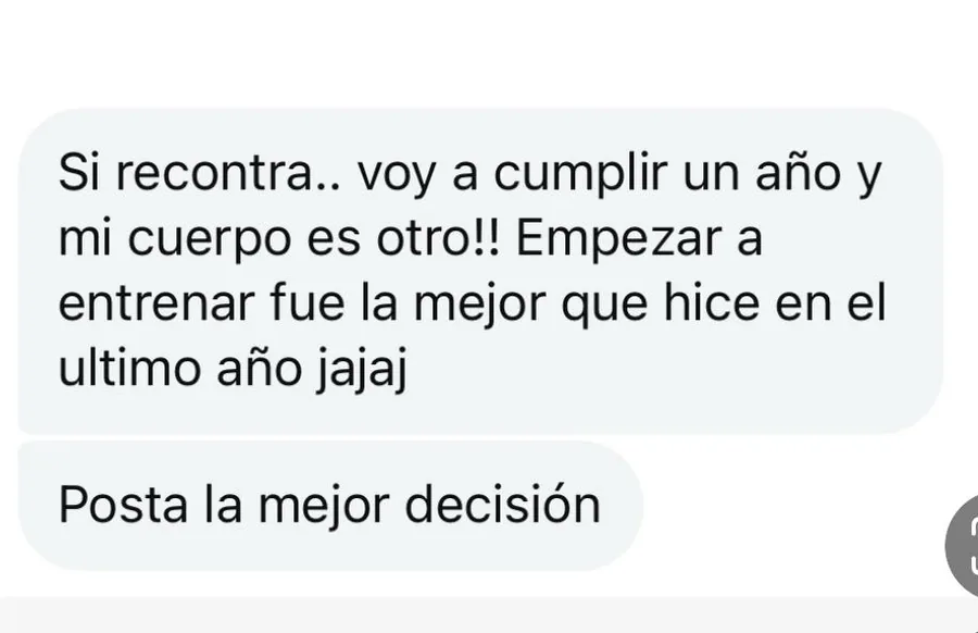 Captura de WhatsApp con el mensaje de una alumna