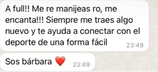 Captura de WhatsApp con el mensaje de una alumna
