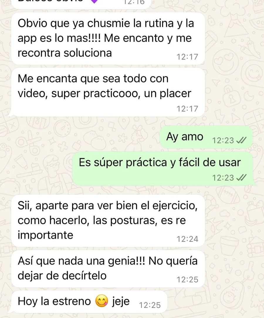 Captura de WhatsApp con el mensaje de una alumna