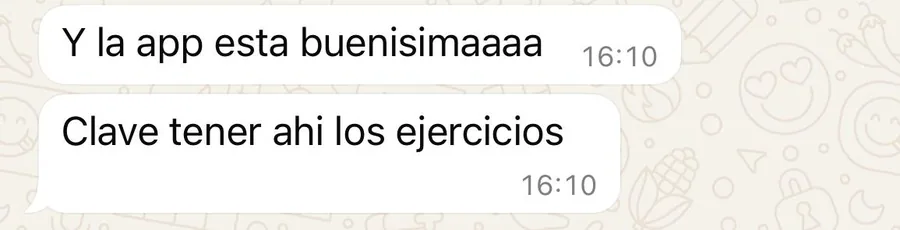 Captura de WhatsApp con el mensaje de una alumna