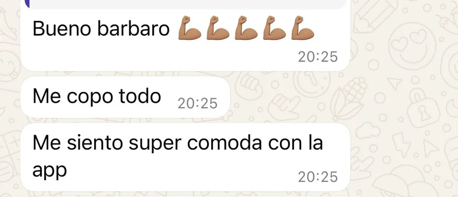 Captura de WhatsApp con el mensaje de una alumna