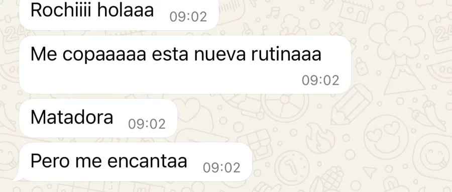 Captura de WhatsApp con el mensaje de una alumna