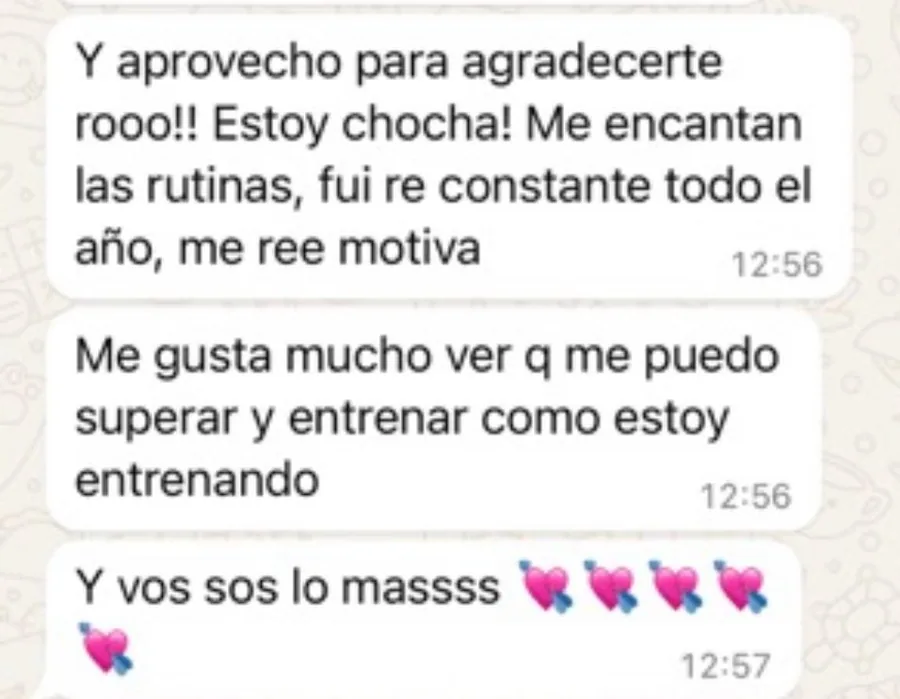 Captura de WhatsApp con el mensaje de una alumna