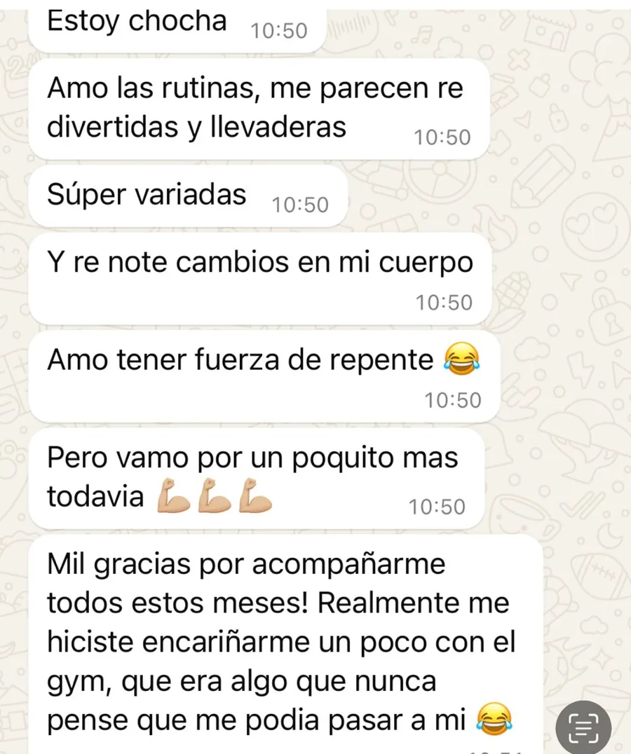 Captura de WhatsApp con el mensaje de una alumna