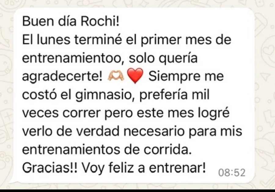 Captura de WhatsApp con el mensaje de una alumna