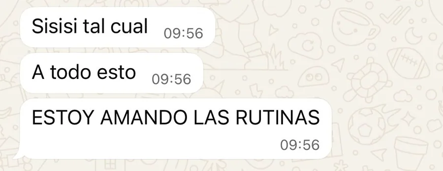 Captura de WhatsApp con el mensaje de una alumna