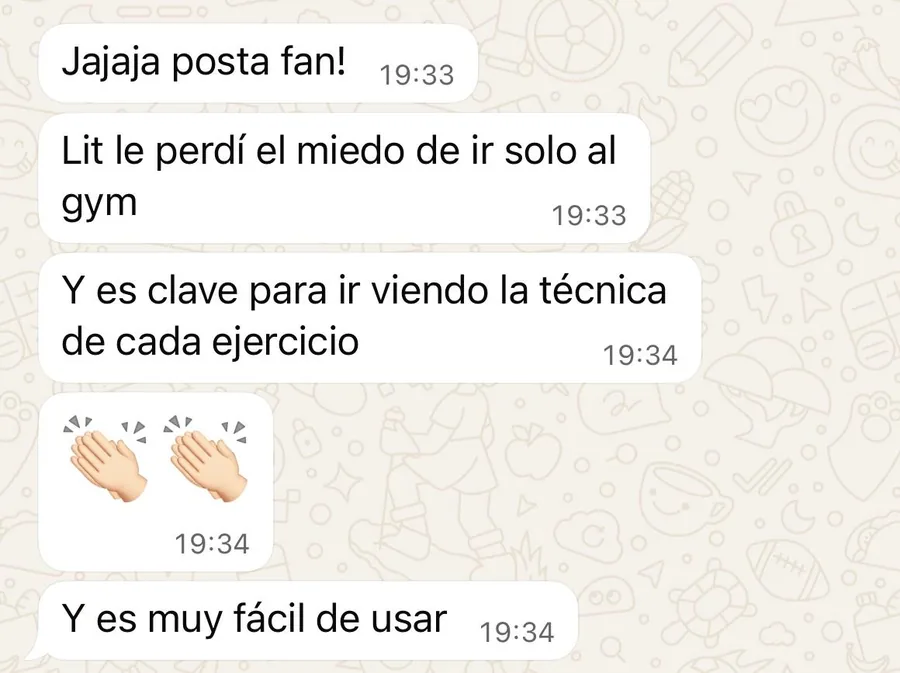 Captura de WhatsApp con el mensaje de una alumna