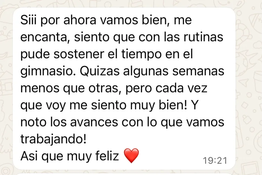 Captura de WhatsApp con el mensaje de una alumna