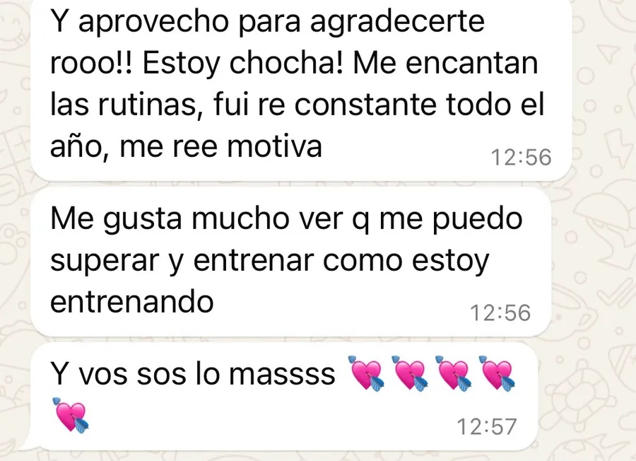 Captura de WhatsApp con el mensaje de una alumna