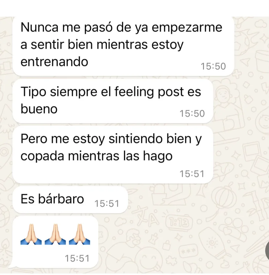 Captura de WhatsApp con el mensaje de una alumna