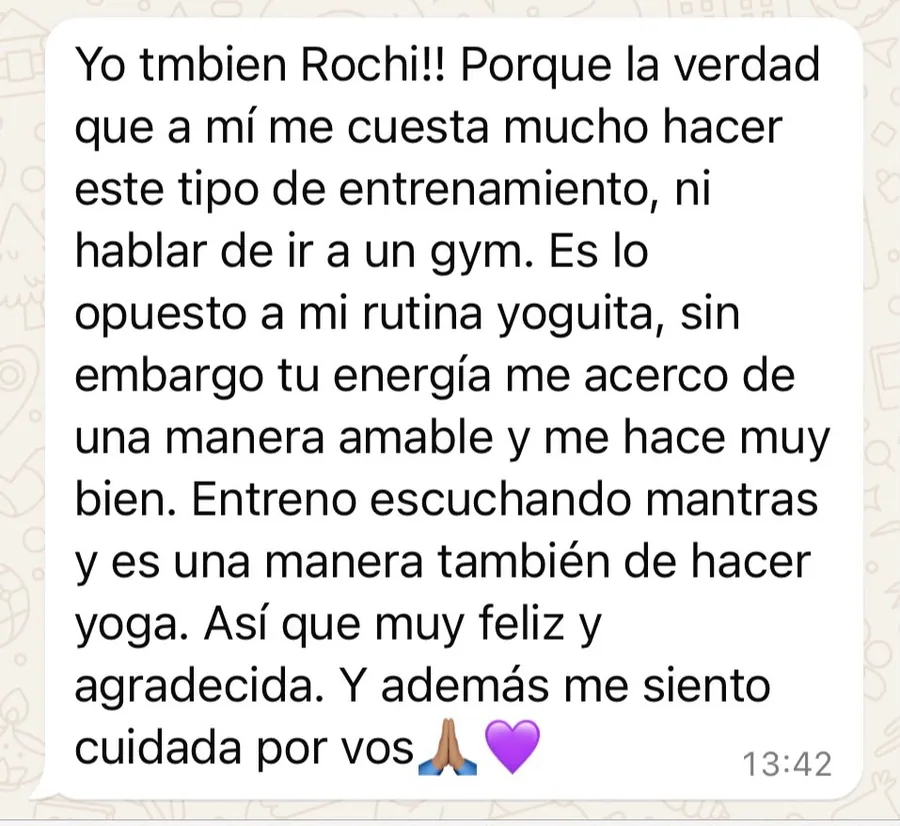 Captura de WhatsApp con el mensaje de una alumna